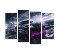 islandburner Tableau sur toile Mercedes sous l'orage avec lumière néon violette pour le salon, les amateurs de voitures, les concessionnaires automobiles, images murales poster
