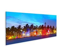 islandburner Tableau sur Toile Miami Beach Floride Ocean Drive Palmiers lumières colorées Cadre Affiche Poster Murale Tableaux