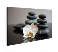 islandburner Tableau sur toile minimaliste avec pierres et orchidée pour une atmosphère zen - Édition B1