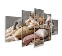 islandburner Tableau sur toile - Motif : amis des animaux de rêve - Illustration du livre de contes de fées - Pour chambre d'enfant - 5 pièces