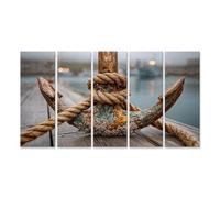islandburner Tableau sur toile - Motif ancre de bateau rustique - Impression d'art pour une ambiance maritime dans le salon - Pour les aventuriers - 5 pièces - XXL