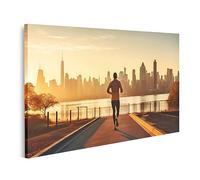 islandburner Tableau sur Toile Motif athlète Homme Course matinale Parc Urbain Jogging Horizon Peint Photo Murale Poster