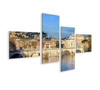 islandburner Tableau sur toile - Motif basilique Saint-Pierre et vue sur le Tibre à Rome avec ponts historiques - 150 x 80 cm