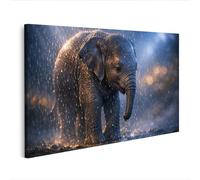 islandburner Tableau sur toile Motif bébé éléphant sous la pluie Décoration murale mignonne pour les amoureux des animaux - Édition K1