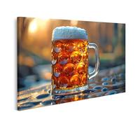 islandburner Tableau sur toile motif bière ambrée qui scintille dans le verre sur une table en bois rustique, un pub ou une brasserie de bar, une brasserie ou un jardin de bière