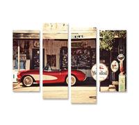 islandburner Tableau sur toile Motif cabriolet rouge sur Route 66 à l'ancienne station-service Images murales Poster