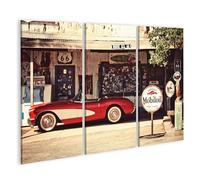 islandburner Tableau sur toile Motif cabriolet rouge sur Route 66 à l'ancienne station-service Images murales Poster