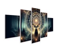 islandburner Tableau sur toile Motif cerf mystérieux dans la forêt enchantée avec mandala éclatant