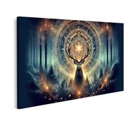 islandburner Tableau sur toile Motif cerf mystérieux dans la forêt enchantée avec mandala éclatant