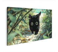 islandburner Tableau sur toile - Motif chat noir mignon dans le studio Ghibli - Décoration murale - Édition N2