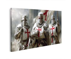 islandburner Tableau sur toile motif chevalier avec croix rouge - Décoration murale historique pour les fans du Moyen Âge - Édition C1