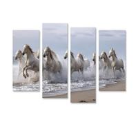 islandburner Tableau sur toile Motif chevaux dynamiques sur la plage Décoration murale Salon pour les amoureux de la nature - 4 pièces