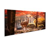 islandburner Tableau sur toile Motif chevreuil dans la forêt d'automne entre feuilles rouges Lumières de la nature Images murales Poster