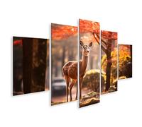 islandburner Tableau sur toile Motif chevreuil dans la forêt d'automne entre feuilles rouges Lumières de la nature Images murales Poster