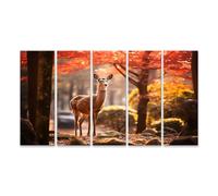 islandburner Tableau sur toile Motif chevreuil dans la forêt d'automne entre feuilles rouges Lumières de la nature Images murales Poster