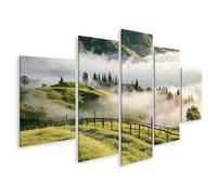islandburner Tableau sur toile - Motif collines de vignobles dans la brume du matin - Décoration murale pour les amoureux de la nature - 5 pièces