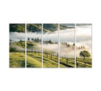 islandburner Tableau sur toile - Motif collines de vignobles dans la brume du matin - Tableau mural pour les amoureux de la nature - 5 pièces - XXL
