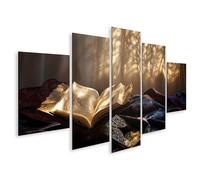 islandburner Tableau sur toile motif Coran sur support en bois - Décoration murale pour le salon - Pour les moments spirituels - 5 pièces