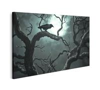 islandburner Tableau sur toile motif corbeau sur une branche sombre au clair de lune pour chambre à coucher, fans gothiques, salon de manucure, images murales