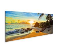 islandburner Tableau sur toile - Motif coucher de soleil - Décoration de salon - Panorama - Édition A1