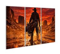islandburner Tableau sur toile motif cowboy solitaire au coucher du soleil - Décoration murale occidentale - 3 pièces