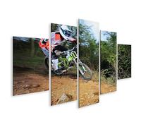 islandburner Tableau sur toile Motif cycliste aventure dans la forêt Downhill Action Images murales Poster
