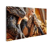 islandburner Tableau sur toile motif elfe avec dragon dans une grotte au trésor