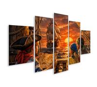 islandburner Tableau sur toile Motif enfants pirates aventureux au bord de la mer avec carte au trésor - 5 pièces