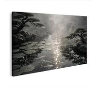 islandburner Tableau sur toile - Motif étang zen koï avec nénuphars et brouillard - Édition A2