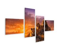 islandburner Tableau sur toile Motif famille de lions au coucher du soleil - Décoration murale pour les amoureux des animaux - 4 pièces - Edition U1