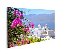 islandburner Tableau sur toile Motif fleurs roses Mer Paysage Poster Grèce