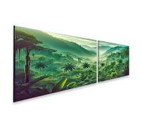islandburner Tableau sur toile Motif forêt tropicale dense avec brouillard et grands palmiers