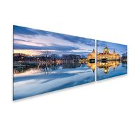 islandburner Tableau sur toile - Motif hôtel de ville de Hanovre - Crépuscule du soir - Réflexion de l'étang - 160 x 40 cm
