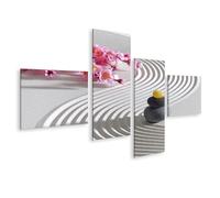 islandburner Tableau sur toile motif jardin zen avec pierres et fleurs au motif sable - Toile 150 x 80 cm - 4 pièces
