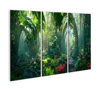 islandburner Tableau sur toile Motif jungle mystique avec arc, végétation luxuriante et prairie fleurie