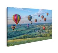 islandburner Tableau sur toile motif montgolfières sur paysage vert