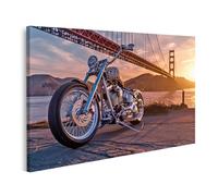 islandburner Tableau sur toile Motif moto au coucher du soleil devant le pont pour salon amateur de moto Atelier de moto Images murales Poster