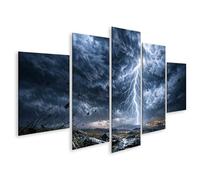 islandburner Tableau sur toile motif orage dramatique avec des éclairs sur le paysage - 5 pièces