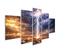 islandburner Tableau sur toile - Motif orage dramatique avec éclairs et pluie - Tableau mural - 5 pièces