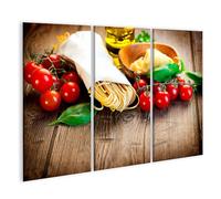 islandburner Tableau sur toile Motif pâtes, basilic, huile d'olive et tomates cerises rustiques