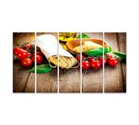 islandburner Tableau sur toile Motif pâtes, basilic, huile d'olive et tomates cerises rustiques