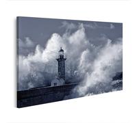 islandburner Tableau sur toile Motif phare brise-vagues lors d'une tempête au bord de la mer 80 x 40 cm