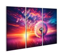 islandburner Tableau sur toile motif pissenlit dans la lumière du soir avec ciel coloré et graines volantes