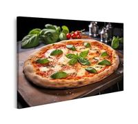 islandburner Tableau sur toile Motif pizza avec feuilles de basilic fraîches et Kaese