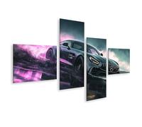 islandburner Tableau sur toile Motif pluie néon Mercedes AMG dans la tempête pour salon amateur de voiture maison de voiture images murales poster