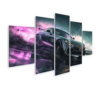 islandburner Tableau sur toile Motif pluie néon Mercedes AMG dans la tempête pour salon amateur de voiture maison de voiture images murales poster