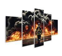 islandburner Tableau sur toile motif pompier devant des flammes massives et des nuages de fumée dans une utilisation spectaculaire