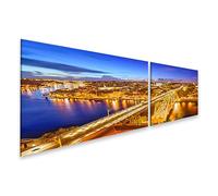 islandburner Tableau sur toile - Motif ponts - Lumières du soir - Porto - Vue urbaine - 160 x 40 cm