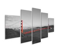 islandburner Tableau sur toile Motif ponts rouges en noir et blanc Paysage