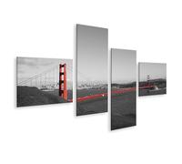 islandburner Tableau sur toile Motif ponts rouges en noir et blanc Paysage